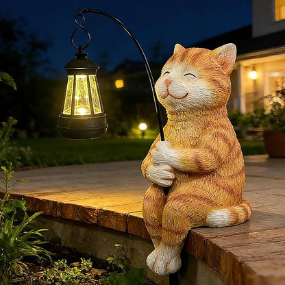 Teaeeno Cat Outdoor Statues for Garden Outside Decor with Solar Lantern Clearance for Yard Art Lawn Ornaments Porch Patio Balcony Home House for Grandma Mom Women
