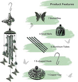 35" Butterfly Wind Chimes for Outside, Butterfly Wind Chimes Gifts for Mother's Day, Garden Decor for Outdoor Porch Patio Home Yard Decorations