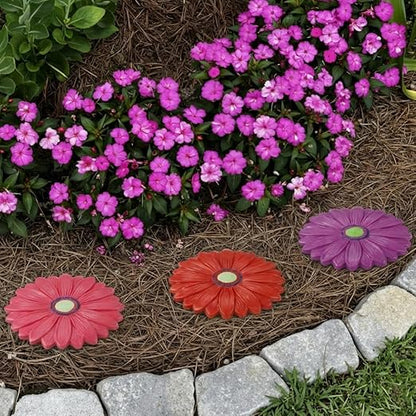 Landical 6 Pack Decorative Stepping Stones for Garden 10 Inch Cement Flower Stepping Stones Decoration for Patio Walkway Yard Outdoor (Daisy)