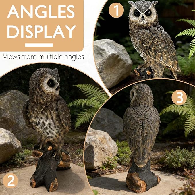 18.98" H x 11.10" L Large Owl Statue for Garden, Outdoor Sculpture, Animal Decor for Yard Porch Entryway Patio Living Room (Large, Owl)