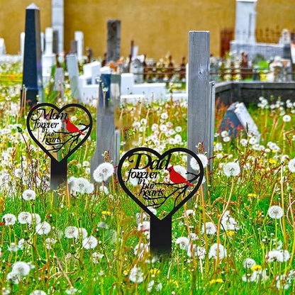Mom-A Heart Cardinals Metal Memorial Plaque Decoration for Cemetery Mom and Dad