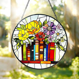 Stained Glass Sun Catchers Indoor Window, Suncatchers for Windows Hanging, Book Decor for Book Lover