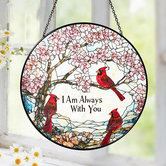 Cardinal Suncatcher Stained Glass Window Hanging Decor - Red Cardinals Memorial Gifts for Loss of Loved One, Cardinal Remembrance Gifts for Women Grandma Mom, Mothers Day Birthday