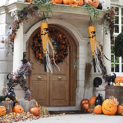 Halloween Pumpkin Print Squirrel Pinecone Windsocks Outdoor Hanging Lightweight Machine Washable Fabric Home Yard Patio Lawn Garden Fall Thanksgiving Decoration