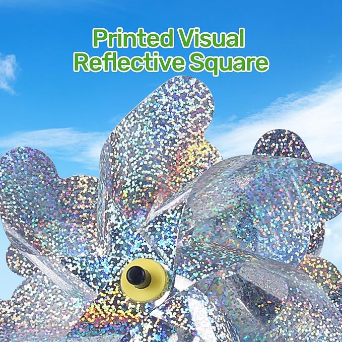 BATTIFE Reflective Pinwheels for Yard and Garden, Pre-Installed Sparkly Blind Birds Pin Wheel, Scare Birds & Animal Away Wind Spinner, 6 Pack (Silver Double-Sides)