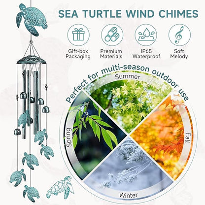 Sea Turtle Wind Chimes for Outside,41" Metal Windchimes, Housewarming/Halloween/Festival/Memorial Turtles Gifts for Women/Men, Sea Turtle Decor for Outside, Patio or Yard, Garden