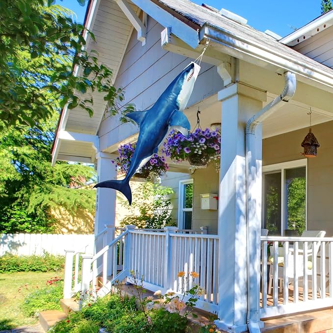 Flutesan Dark Blue 49 Inch Shark Wind Sock Heavy Duty Fish Windsock Outdoor Decor Fish Flag Hanging Decor for Outside Garden Boat Gone Fishing Party Beach Party Decoration