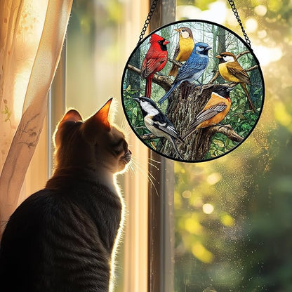 Stained Glass Window Hanging Cardinal on The Branches 6.3" - Bird Suncatcher Door Garden Patio Sun Catcher Home Decor Christmas for Bird Lovers Mom Woman Grandma Men