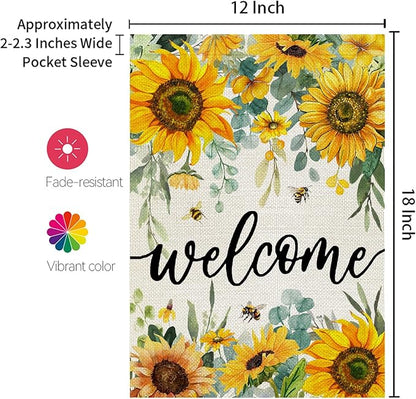 CROWNED BEAUTY Summer Garden Flag Sunflowers 12x18 Inch Double Sided Small Yellow Floral Seasonal Holiday Decoration for Outside Yard