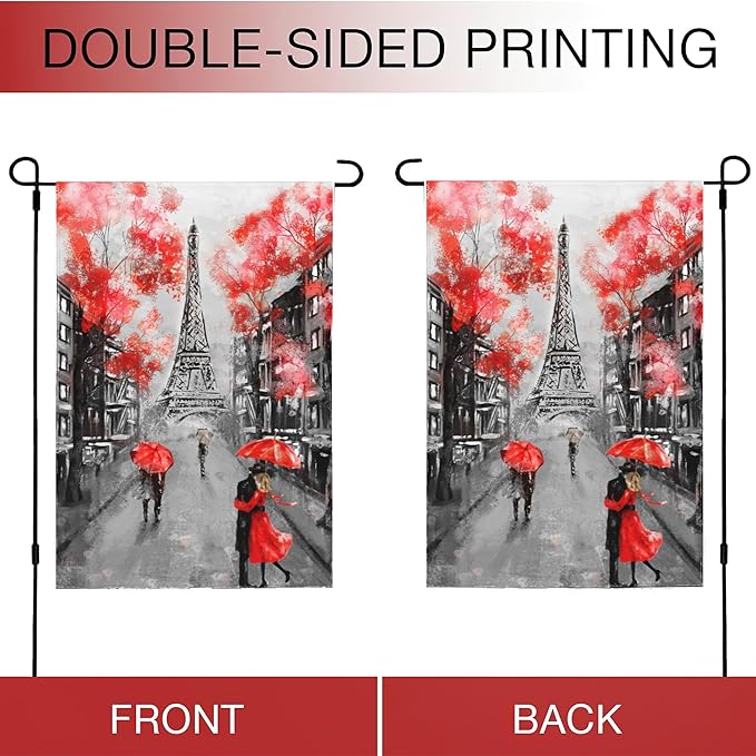 Eiffel Tower Garden Flags,Autumn Garden Flag for Outside/Outdoor Double Sided Hanging Decorations 12x18 Inch