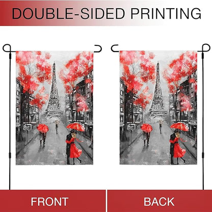 Eiffel Tower Garden Flags,Autumn Garden Flag for Outside/Outdoor Double Sided Hanging Decorations 12x18 Inch