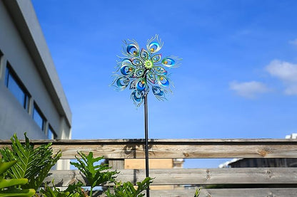Peacock Wind Spinner, 48Inch Double Wind Sculpture, Wind Sculptures & Spinners Outdoor Metal Stake Yard Spinners, Garden Wind Catcher Wind Mills, Lawn&Garden…