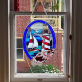 Pigeon Point Lighthouse Stained Glass Window Hanging, Suncatcher Home Decor with Chains, Suncatcher for Windows, Colorful Glass Ornament, Indoor Outdoor Home Decor Garden Decoration