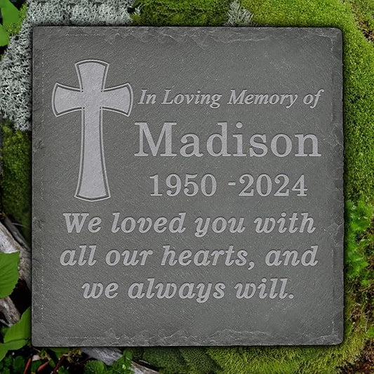 Personalized Memorial Stone Memorial Garden Stone - Sympathy Gifts for Loss of Dad, Mom or Loved One - Bereavement, Remembrance and Condolence Gift - Love You with All Our Hearts Square