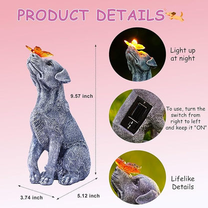 Goodeco Dog Statue with Solar Butterfly - Ideal Gifts for Mom, Dad or Birthdays, Beautifully Crafted Outdoor Decorations to Wow Your Guests