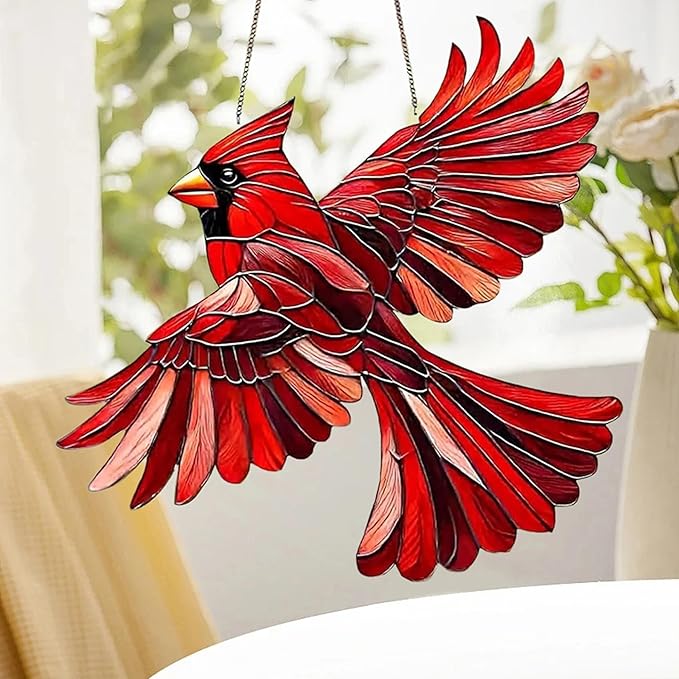 Cardinal Suncatcher Red Bird Decro Window Hanging - Acrylic Cardinal Ornaments Christmas Decorations, Cardinals Gifts for Women, Bird Lovers Indoor Outdoor Home Garden Christmas Tree Decorations