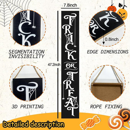 Halloween Porch Sign Decor "Trick or Treat" Wooden Hanging Sign Door Porch Standing Decorative Signs for Front Door Farmhouse Outdoor Indoor Welcome Sign Wall Craft Decor 47.2"H