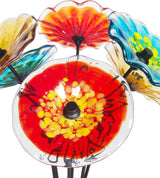 Dale Tiffany AS23099 Fiore Bloom Hand Blown Glass Flower Art Glass Sculpture with Metal Stand for Indoor Garden Patio Decoration, Multi Color, 6-Plate 26" Tall