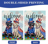 Welcome 4th of July Dog Patriotic Decorative Garden Flag, America USA Black Labrador Puppy Stars Stripes Yard Outside Decorations, American Summer Outdoor Small Home Decor Double Sided 12 x 18