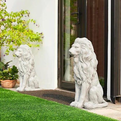 Glitzhome Guardian Sitting Lion Garden Statue MGO Outdoor Decoration, 27.75" H, White