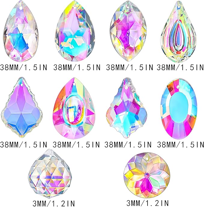 kanpura 10pcs Colorful Crystal Suncatcher Prism Chandelier Crystals Replacement for Lamp Windows Hanging Crystals Prisms for Birthday Christmas Wedding Party Decor