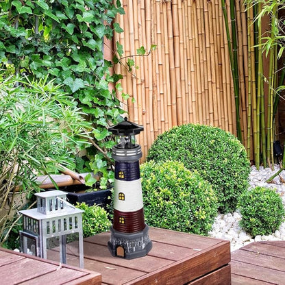 Solar Lighthouse Outdoor Statues, 360° Rotating Beacon Garden Lighthouse, 15" Light House for Outside Garden Yard Decor, Waterproof Resin Nautical Figurines for Patio Lawn Landscape Lighting (Black)