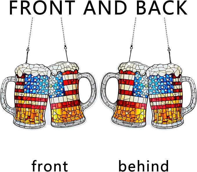 4th of July Beer Ornaments Colorful Window Hanging Decorations Home Wall Decor for Indoor Outdoor