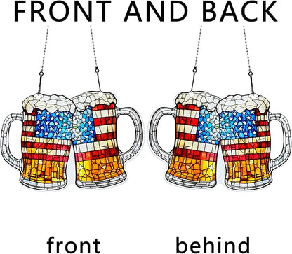 4th of July Beer Ornaments Colorful Window Hanging Decorations Home Wall Decor for Indoor Outdoor