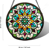 Bohemian Mandala Stained Glass Window Hanging Sun Catcher Indoor Outdoor Home Garden Panel Hangings Gift for Kits Adults (Green)