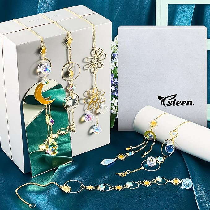 Ysleen 16 Pcs Crystals Suncatcher Colorful Hanging Sun Catcher for Window with Chain Pendant Ornament Prism for Garden Wedding Party Indoor Outdoor Decoration Gift(Rainbow)
