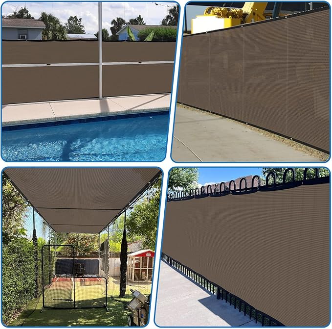 TANG Fence Privacy Screen Brown 8 Feet x 100 Feet Outdoor Shade Cloth with Grommets, 150 GSM Temporary Fence Cover with Zipties Mesh Netting Fences Blockage for Backyard Garden Patio Chain Link