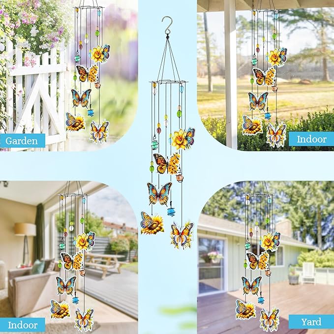 Wind Chimes Butterfly Gifts for Women Wind Chime, Wind Chimes for Outside, Thank You Gift for Mom Friend Sisters- Mother's Day, Birthday, Thanksgiving Day