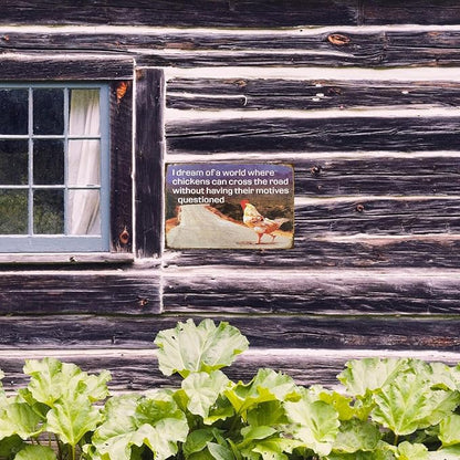 Chicken-Sign Metal-Sign Wall-Art Décor-Yard, Chickens Cross the Road, Farm Plaque Garden Sign Outdoor Coop Décor for Home Fence 8 X 12 Inches