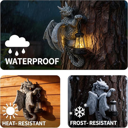 Solar Dragon Tree Hugger Garden Statue - 9.3" Resin Outdoor Statue with Solar Lights - Medieval Fantasy Yard Art, Unique Birthday Gifts for Mom, Women - Waterproof Patio Yard Decorations
