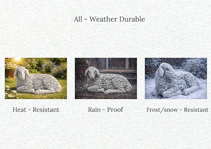 Lamb Laying Statue Concrete Sheep Outdoor Sculpture Painted Figure Farm Animal Figurine Cement Yard Decoration Lawn or Patio Stone Ornament Farmhouse Art