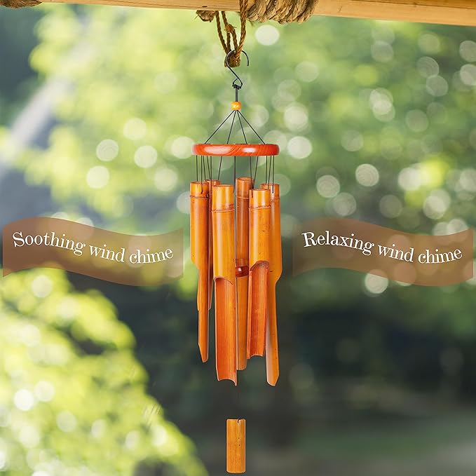 Bamboo Wind Chimes 38" 6 Tube, Handcrafted Wooden Wind Chime Bring a Unique and Soothing Melody, Create a Zen Atmosphere for Outdoor Indoor Decor, for Sympathy, Memorial