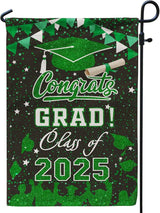 Graduation Garden Flag Class of 2025, Green Congrats Grade Flag for Outside Party Hanging Decorations 12x18 Inch Burlap