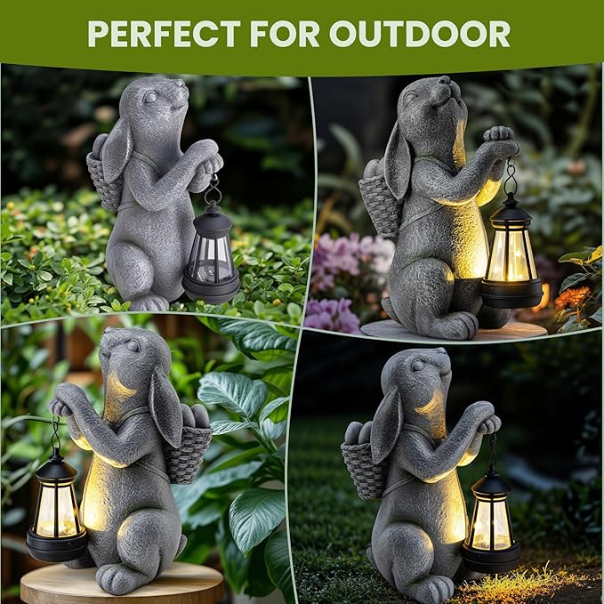 YDKOJGW Solar Garden Outdoor Statues Rabbit with Solar Lantern,Outdoor Bunny Figurines Decorations,Lawn Decor Bunny Statue for Patio, Balcony, Yard Ornament,Unique Housewarming and Easter Gifts