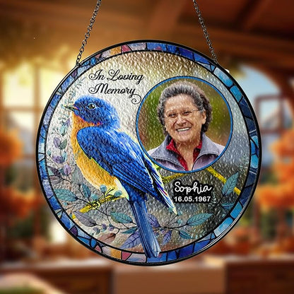 NAZENTI Custom Memorial Photo Gift for Grandma, Keepsake and Remembrance, Sympathy in Memory of Loved One Gifts, in Loving Memory Gifts Sympathy Personalized Stained Glass Window Hanging
