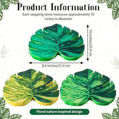 Cinnvoice 3 Pack Stepping Stones Resin Decorative Garden Stepping Stone Garden Decor for Patio, Walkway Sculpture Yard(Monstera Deliciosa,8.4×10 Inches)