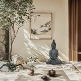 LuxenHome Large Buddha Statue Outdoor and Indoor, 22" Fiber Stone Meditating Buddhas Garden Statues Outdoor, Zen Buddha Garden Sculptures & Statues, Outdoor Statues for Patio, Backyard Deck