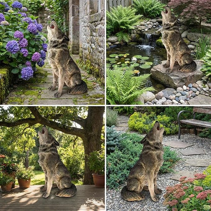 Large Howling Wolf Resin Statue - 17.9" L x 29.7" H Realistic Alpha Wolf Sculpture, Weatherproof Outdoor Garden Decor for Patio, Lawn & Yard, Wildlife Art Gift for Nature Lovers