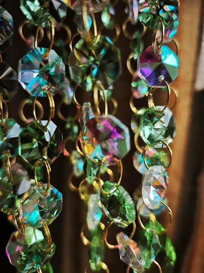 Green & Iridescent Crystal Suncatcher Prism, Handmade Gold-Plated Frame with K9 Crystal Beads, Window Hanging Decor for Home, Garden, Wedding