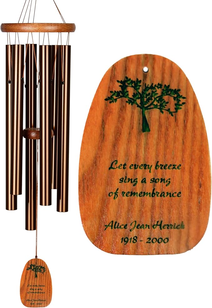 Woodstock Chimes Personalized Tree of Life Amazing Grace Wind Chime for Outside 24" Medium Bronze, Outdoor Garden Decor, Memorial Gift for Loss Loved Ones