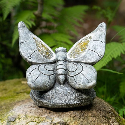 Rezpuao Garden Statue Butterfly,Solar Butterfly Decor for Outdoor,Resin Butterflies Figurine with Solar Light for Patio,Balcony,Yard,Lawn Ornament,Perfect Garden Gift