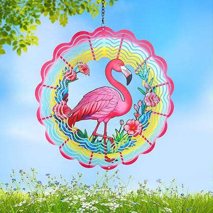 Flamingo Metal Wind Spinners Gifts for Women Mom Grandma Friends Hanging Wind Spinner Garden Decorations 12 inch 3D Kinetic Sculpture for Lndoor Spring Outdoor Decor House Yard Art Decorations