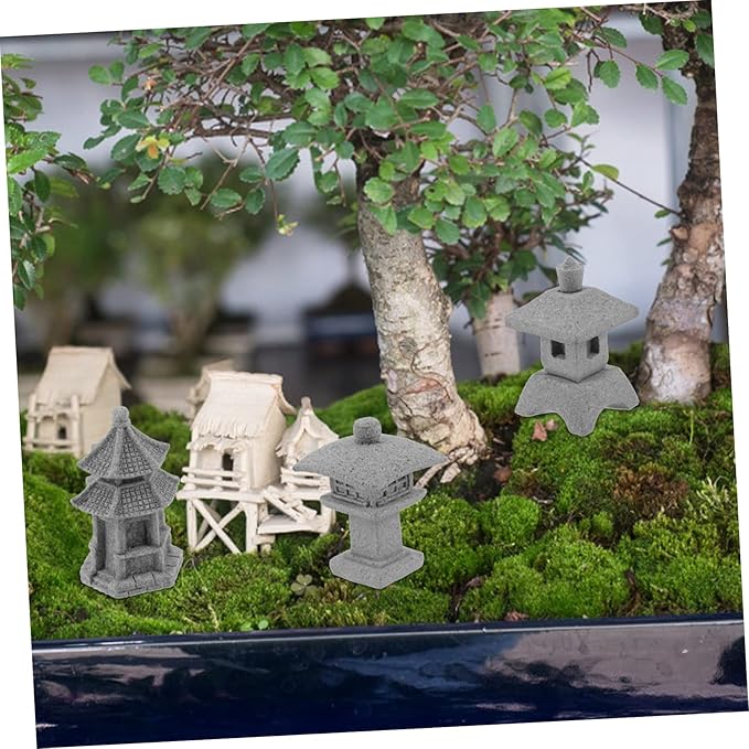 POPETPOP 3pcs Miniature Pavilion Statue Garden Decor for Bonsai Landscape Sandstone Garden Ornaments for Decoration