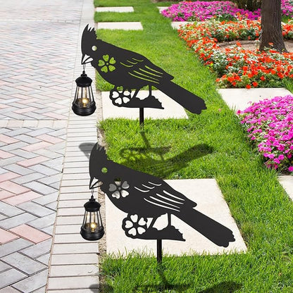2Pack Solar Outdoor Garden Lights Stakes Solar Metal Flower Cardinal Lawn Deco Statue Patio, Outdoor Decor, Garden Decorations, Lawn Ornaments