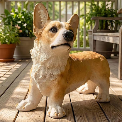 Charming Realistic Welsh Corgi Dog Statue | Realistic Animal Statues, Real Dog Statue Ornaments Perfect for Indoor & Outdoor Pet Decor - Home, Garden, Porch, Patio Accent