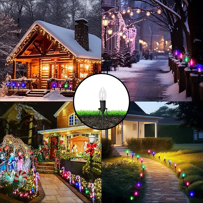 Gisafai 24 Pcs 15 Inch Christmas Light Stakes Universal Yard Lawn Holiday for C9 or C7 Light Stakes for Christmas Garden Ground Pathway Driveways Decoration (Black)